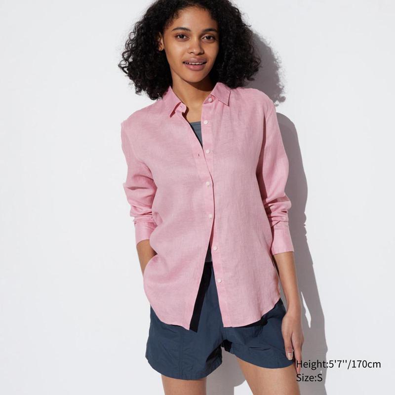 Uniqlo Premium Linen Women Shirts Pink  US |  DVSR-64719