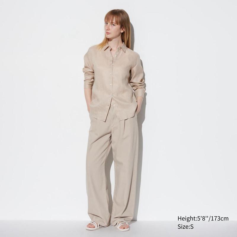 Uniqlo Premium Linen Women Shirts White  US |  AEHJ-75068