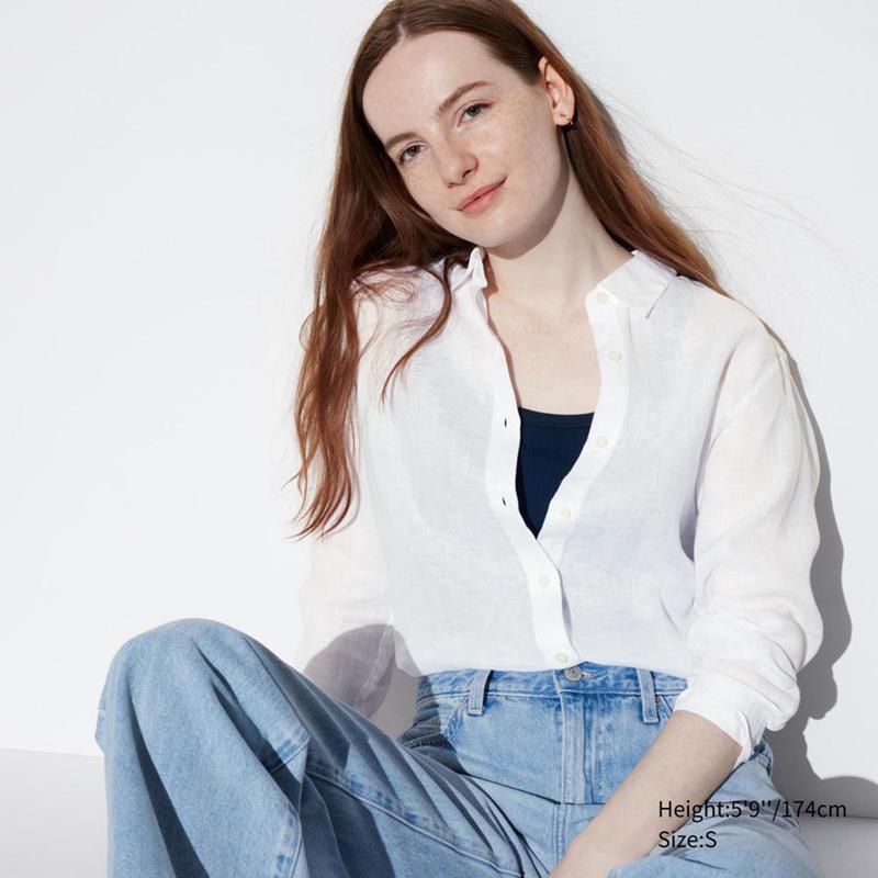 Uniqlo Premium Linen Women Shirts White  US |  AEHJ-75068