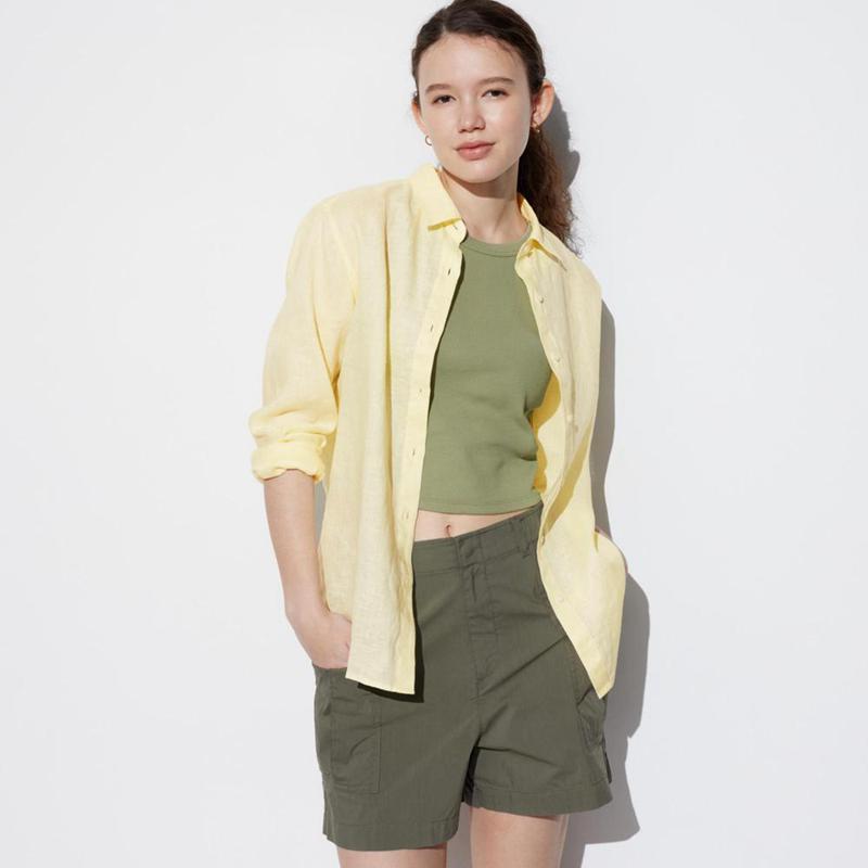 Uniqlo Premium Linen Women Shirts Yellow  US |  PEIX-05842