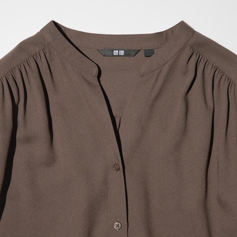 Uniqlo Rayon Gathered Women Blouse Brown  US |  WKNA-64209