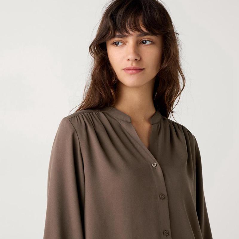 Uniqlo Rayon Gathered Women Blouse Brown  US |  WKNA-64209