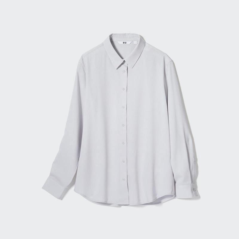 Uniqlo Rayon Long Sleeved Women Blouse White  US |  YCQE-32187