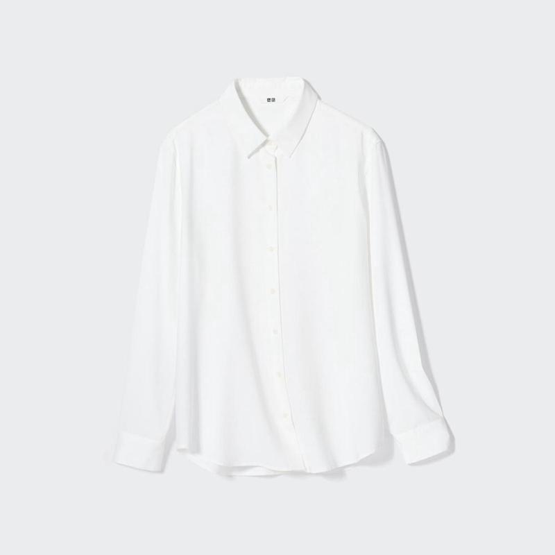 Uniqlo Rayon Long Sleeved Women Blouse White  US |  YCQE-32187