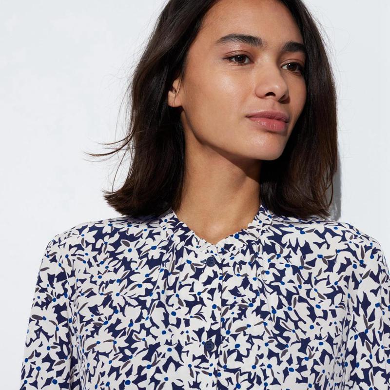 Uniqlo Rayon (Print, Short Sleeve) Women Shirts White  US |  ZFQG-74083