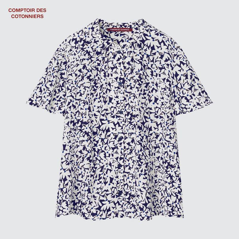 Uniqlo Rayon (Print, Short Sleeve) Women Shirts White  US |  ZFQG-74083