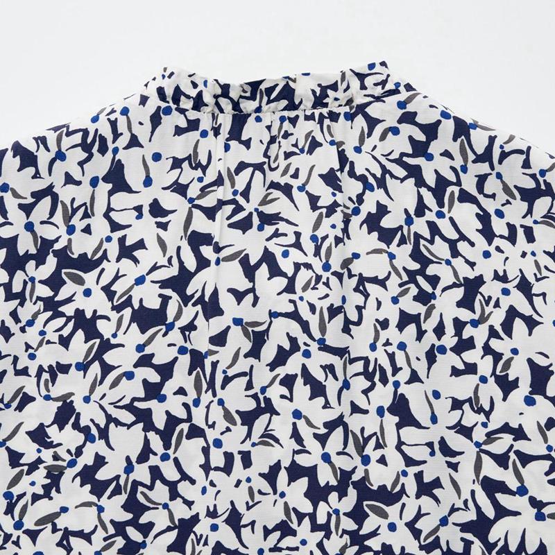 Uniqlo Rayon (Print, Short Sleeve) Women Shirts Blue  US |  NGEJ-50712