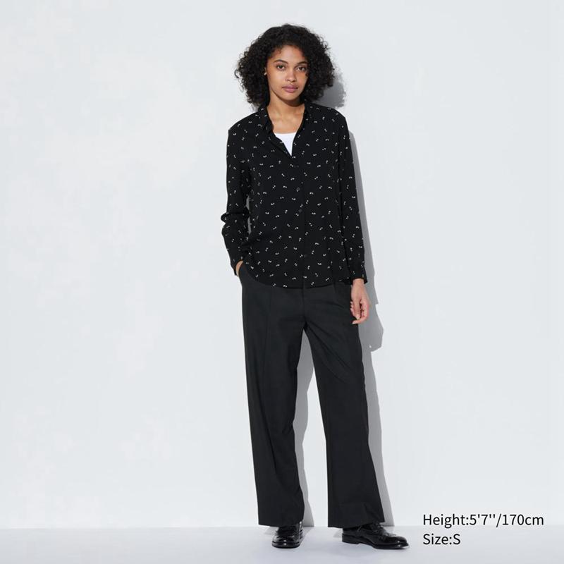 Uniqlo Rayon (Print) Women Blouse Black  US |  TDFV-85973