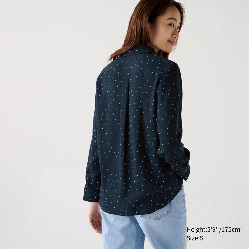 Uniqlo Rayon (Printed) Women Blouse Navy  US |  OJRI-10235