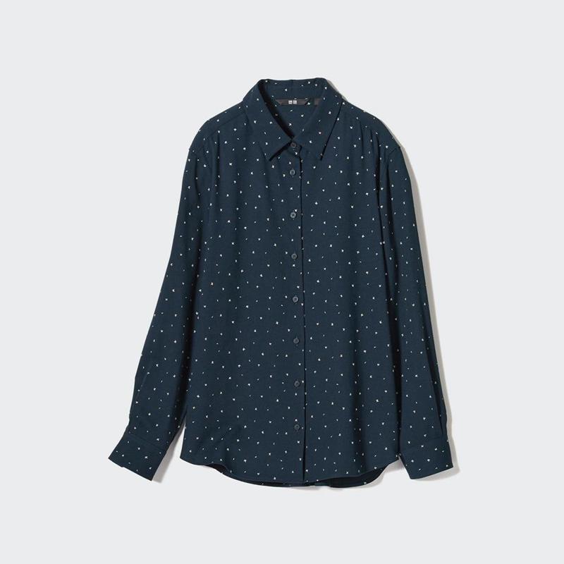 Uniqlo Rayon (Printed) Women Blouse Navy  US |  YFUG-63579