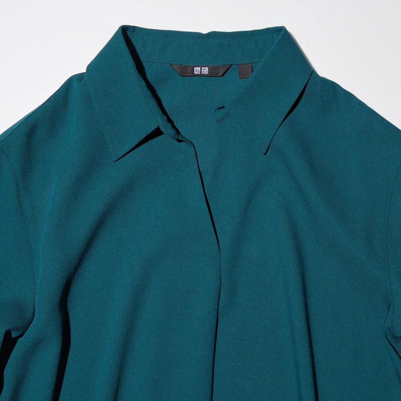 Uniqlo Rayon Skipper Collar (3/4 Sleeve) Women Blouse Green  US |  JBZD-64387