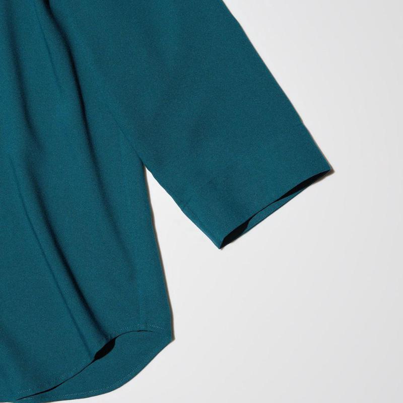 Uniqlo Rayon Skipper Collar (3/4 Sleeve) Women Blouse Green  US |  JBZD-64387