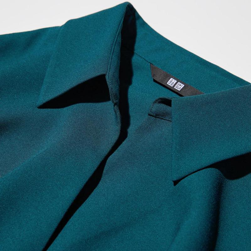 Uniqlo Rayon Skipper Collar (3/4 Sleeve) Women Blouse Green  US |  JBZD-64387