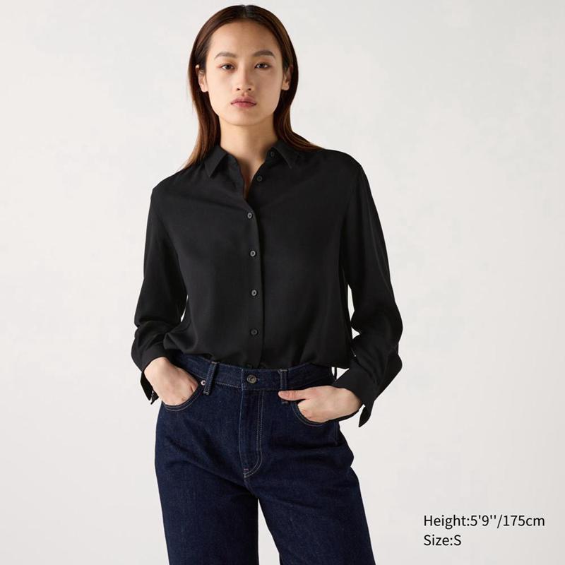 Uniqlo Rayon Women Blouse Black  US |  MVDO-79426