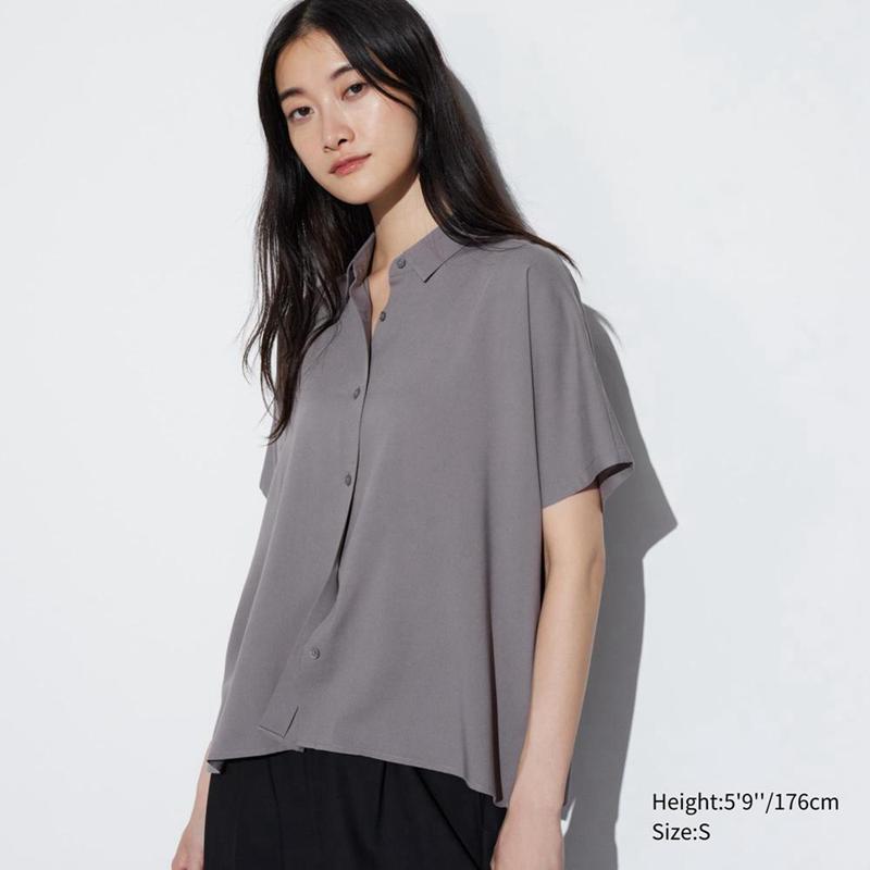 Uniqlo Rayon Women Blouse Grey  US |  YHEQ-84913