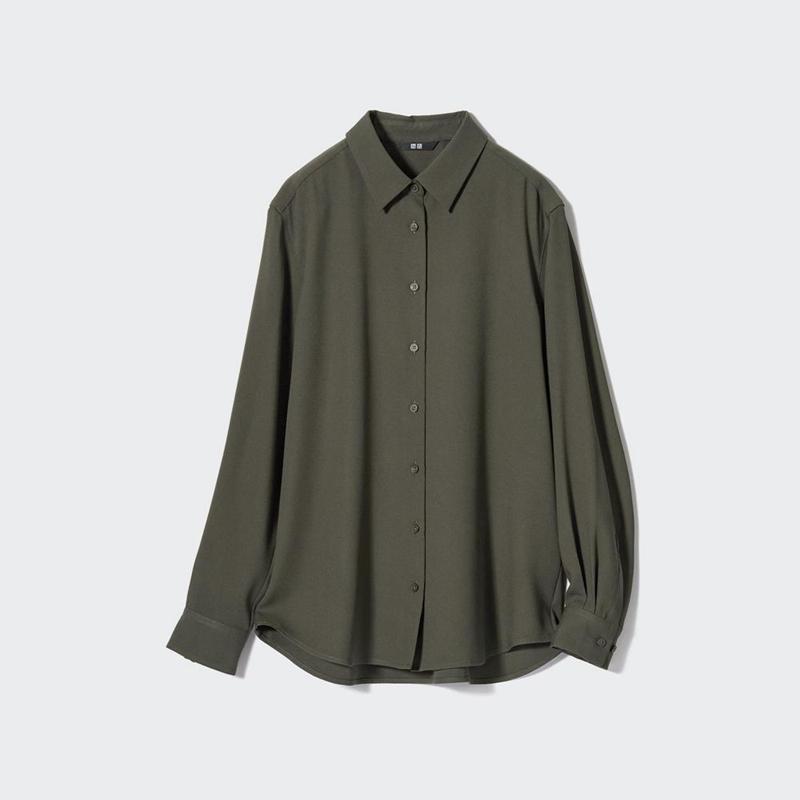 Uniqlo Rayon Women Blouse Olive  US |  OVGE-02786