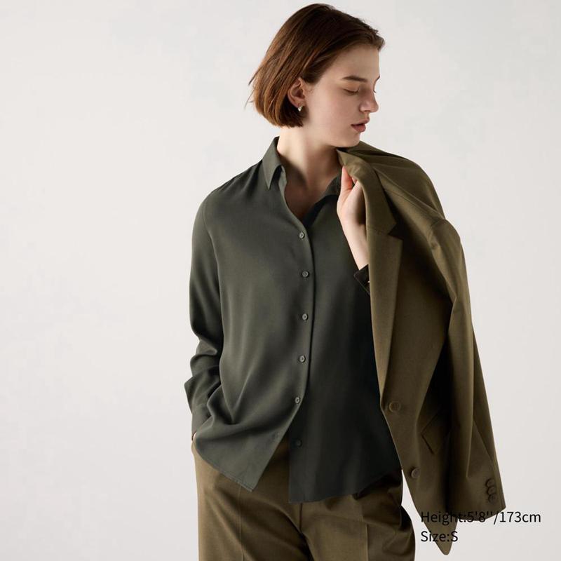 Uniqlo Rayon Women Blouse Olive  US |  OVGE-02786