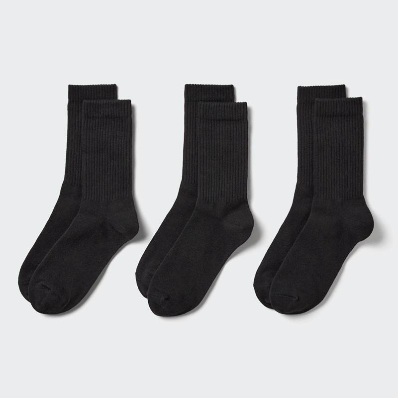 Uniqlo (Ribbed, 3 Pairs) Women Socks Tights Black  US |  EBYQ-42081