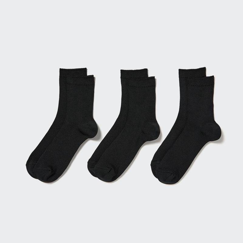 Uniqlo (Ribbed, 3 Pairs) Women Socks Tights Black  US |  DSHB-39476