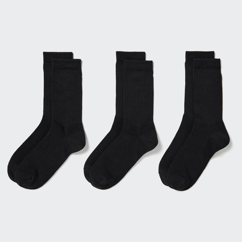 Uniqlo (Ribbed, 3 Pairs) Women Socks Tights Black  US |  CUBN-13085