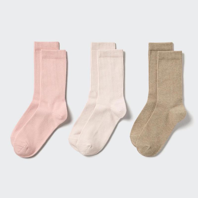 Uniqlo (Ribbed, 3 Pairs) Women Socks Tights Pink  US |  GTQK-72315