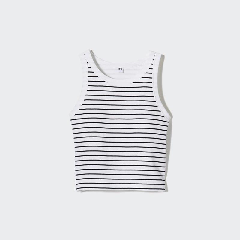 Uniqlo Ribbed Cropped Fit Women Tank Tops Off White  US |  LXRM-17654