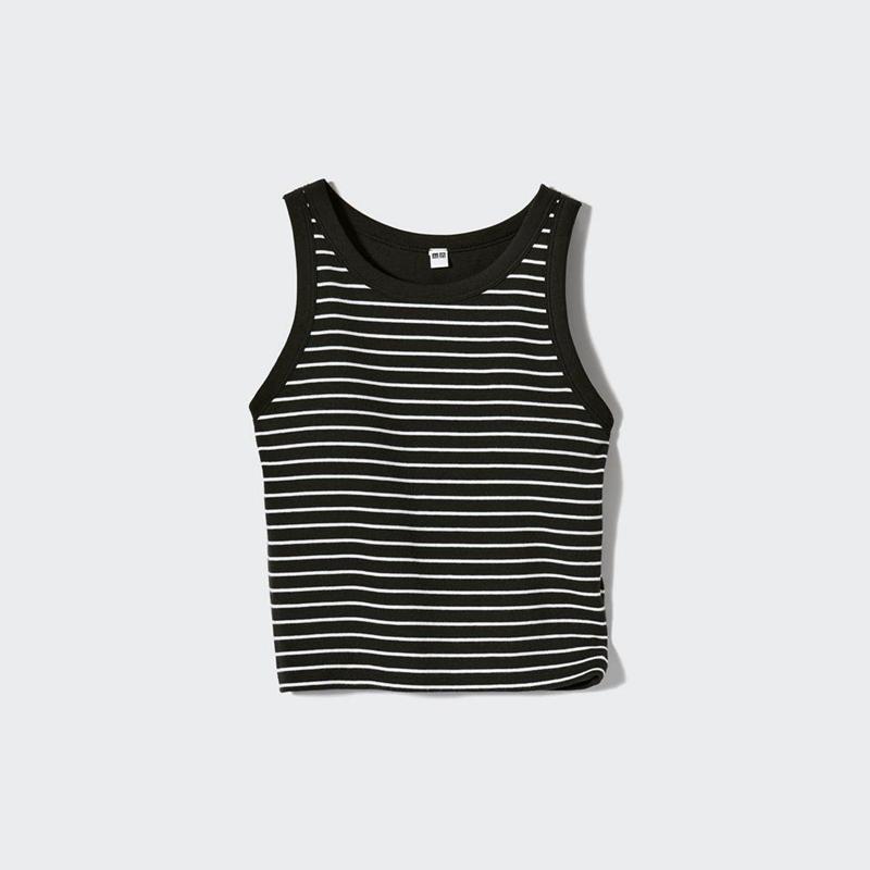 Uniqlo Ribbed Cropped Fit Women Tank Tops Black  US |  RVUQ-10962