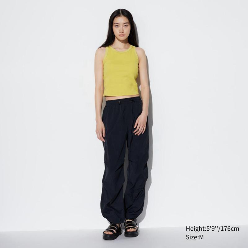 Uniqlo Ribbed Cropped Fit Women Tank Tops Black  US |  POQR-34082