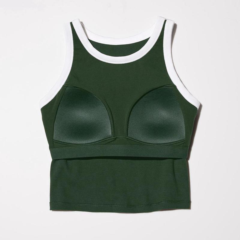 Uniqlo Ribbed Cropped Sleeveless (Ringer) Women Tank Tops Dark Green  US |  LGAQ-27491