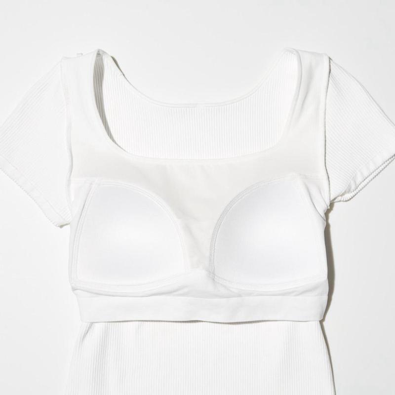 Uniqlo Ribbed Cropped Square Neck Women T-Shirts White  US |  YBCG-60421