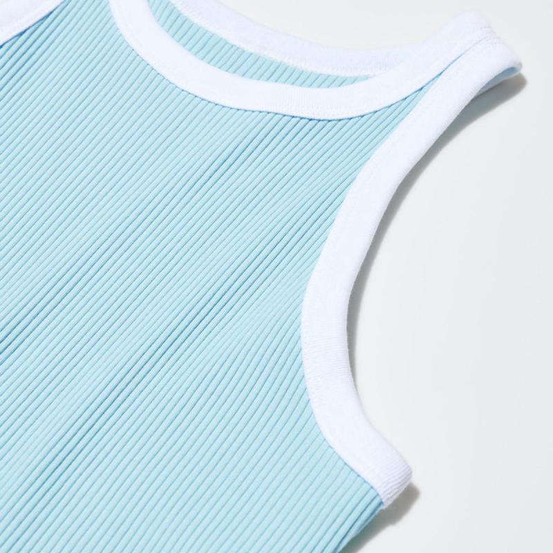 Uniqlo Ribbed Cropped Tank Women Tank Tops Light Blue  US |  NJSX-93876