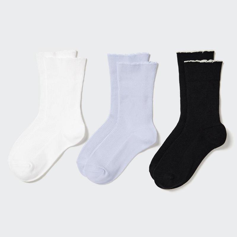 Uniqlo (Ribbed, Mellow Stitch, 3 Pairs) Kids' Socks White  US |  TWQH-30674