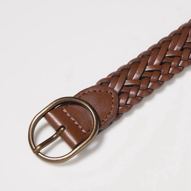 Uniqlo Round Buckle Mesh Leather Women Belt Brown  US |  ZNBM-59384