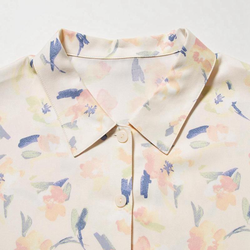 Uniqlo Satin (Flowers, Long Sleeve) Women Pyjamas Blue  US |  EUZO-82910