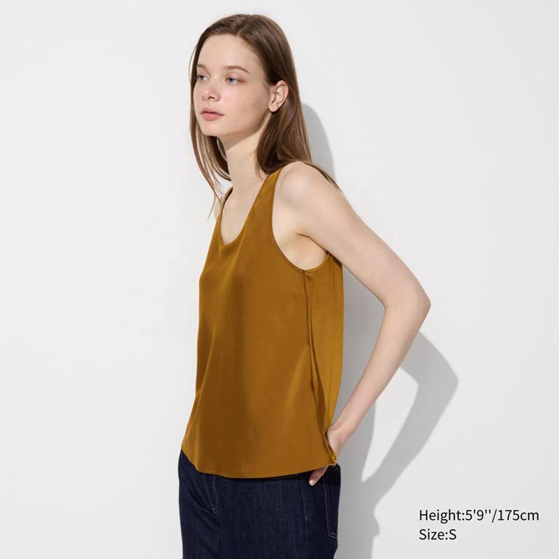 Uniqlo Satin (Sleeveless) Women Blouse Brown  US |  FEQK-27840