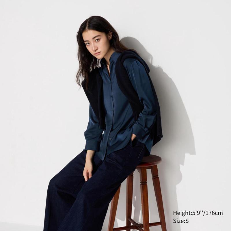 Uniqlo Satin Women Blouse Navy  US |  DSQT-45726