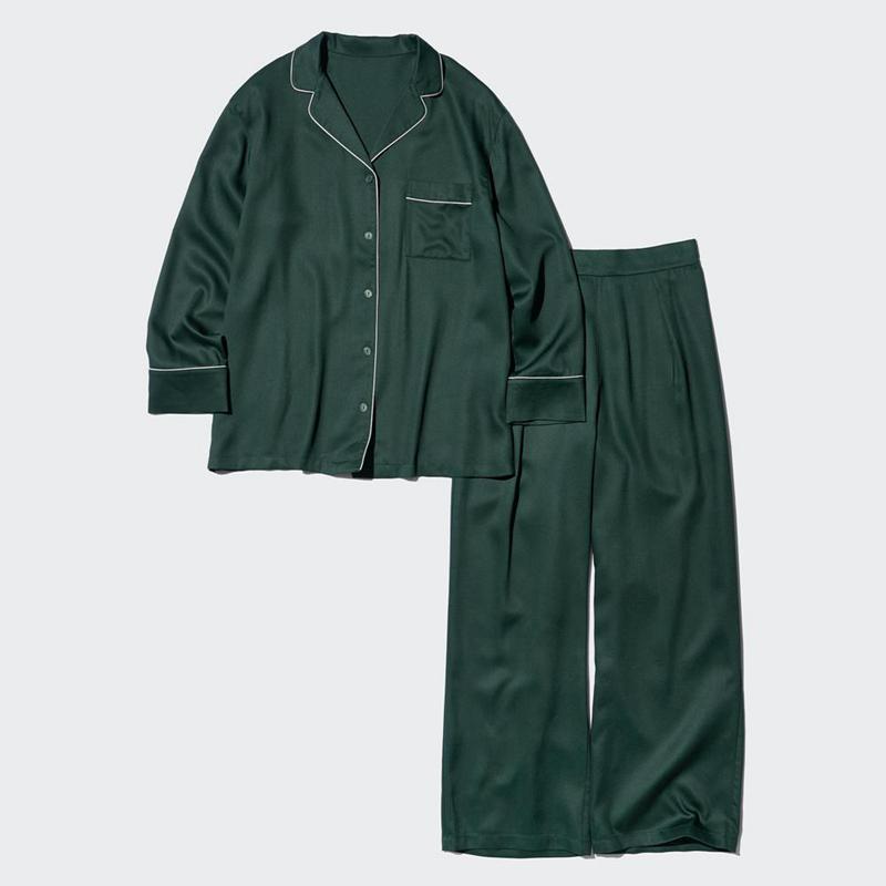 Uniqlo Satin Women Pyjamas Dark Green  US |  XIRQ-18653