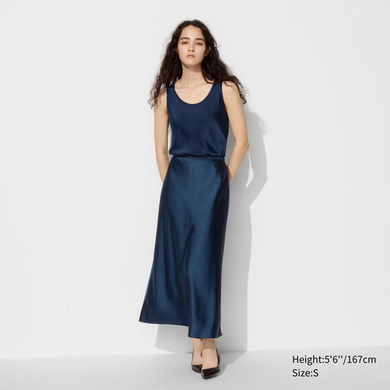 Uniqlo Satin Women Skirts Navy  US |  IDLM-69042