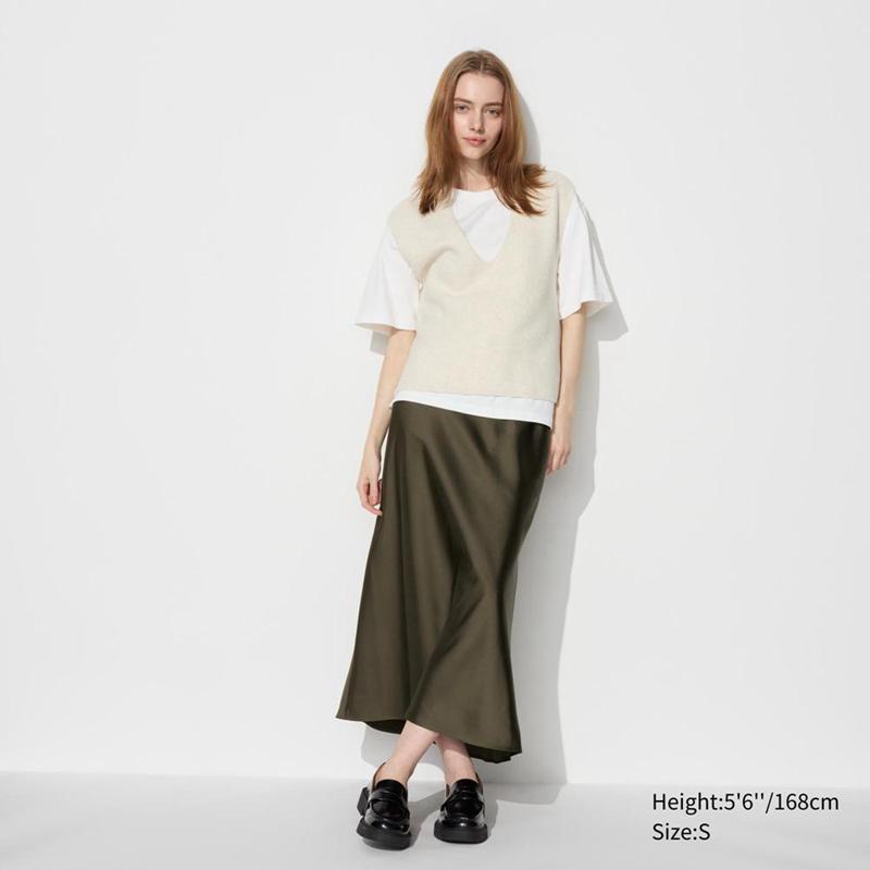 Uniqlo Satin Women Skirts Olive  US |  JZBW-25943