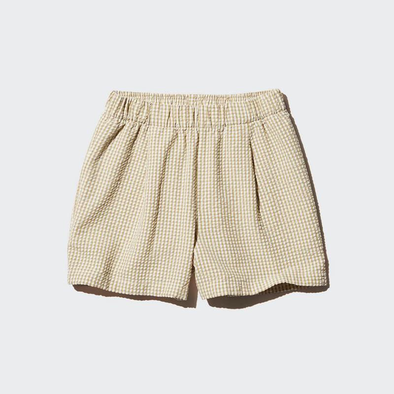 Uniqlo Seersucker Easy (Gingham) Women Shorts Blue  US |  DEWL-83429