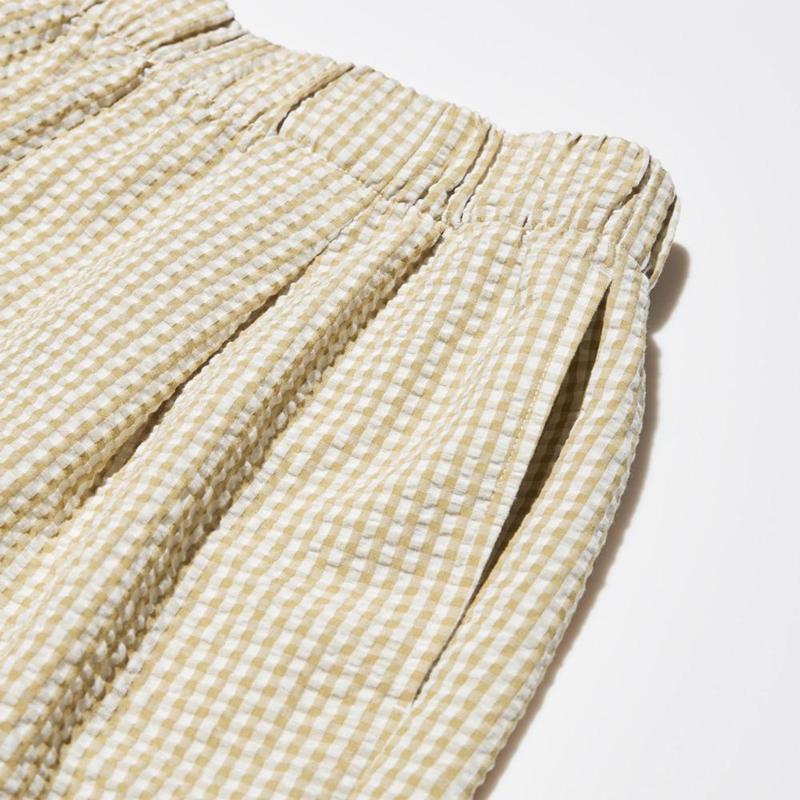 Uniqlo Seersucker Easy (Gingham) Women Shorts Beige  US |  XBOY-96574