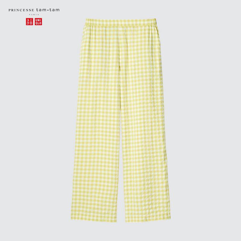 Uniqlo Seersucker Easy (Gingham) Women Trousers Green  US |  XVJH-87542