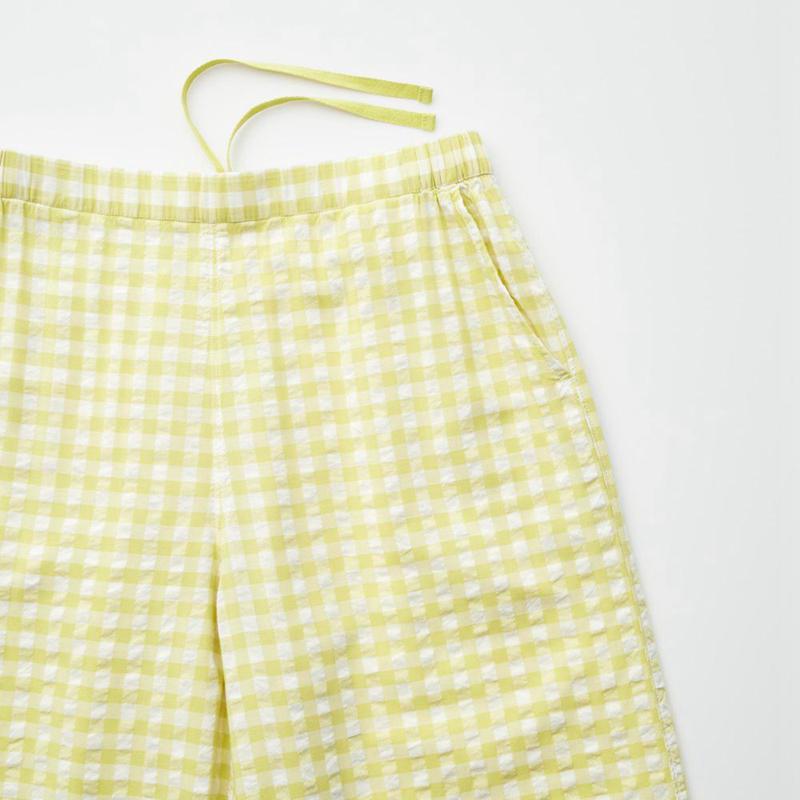 Uniqlo Seersucker Easy (Gingham) Women Trousers Green  US |  XVJH-87542