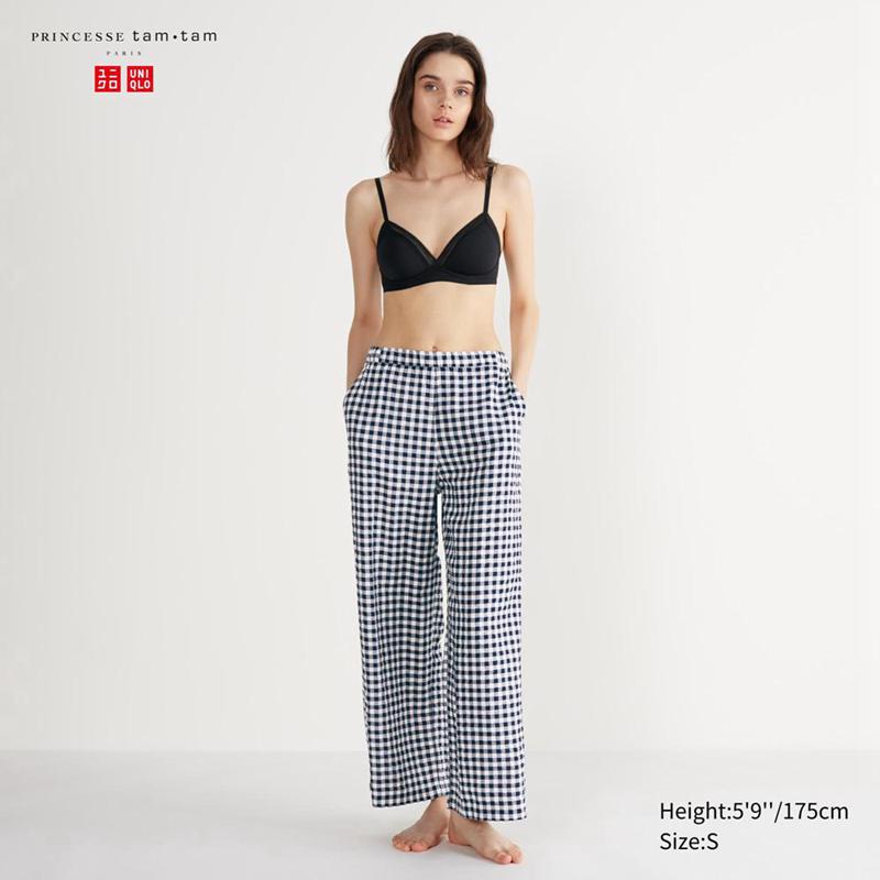 Uniqlo Seersucker Easy (Gingham) Women Trousers Navy  US |  YFUX-65783