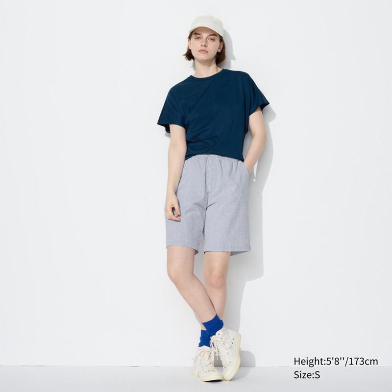 Uniqlo Seersucker Stretch Easy Men Shorts Navy  US |  QARK-56392