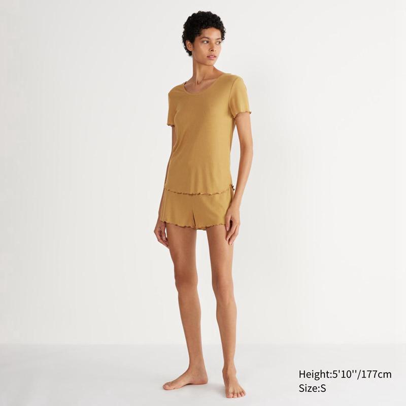 Uniqlo Sheer Lounge Women T-Shirt Brown  US |  KZIM-91857