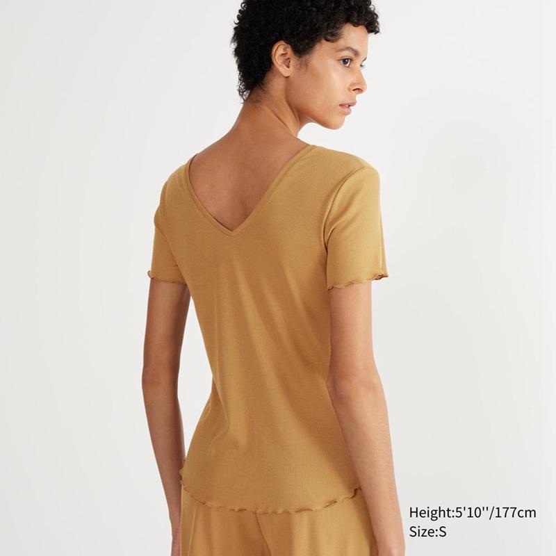 Uniqlo Sheer Lounge Women T-Shirt Brown  US |  KZIM-91857