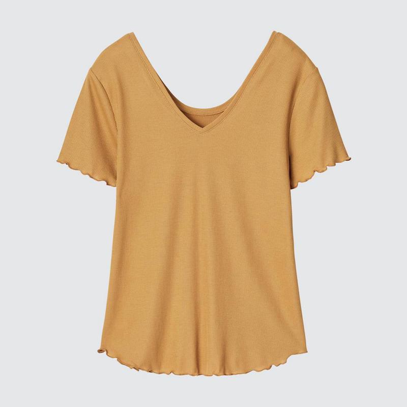 Uniqlo Sheer Lounge Women T-Shirt Brown  US |  KZIM-91857