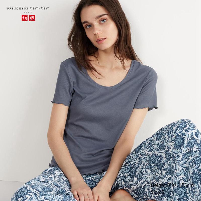 Uniqlo Sheer Lounge Women T-Shirt Grey  US |  RQAT-68031