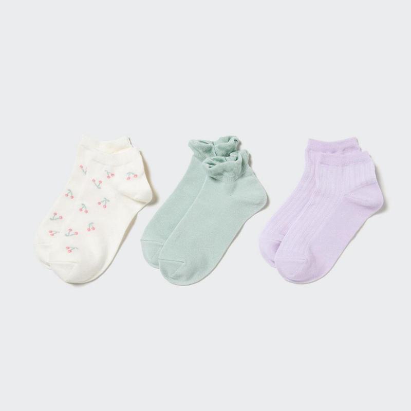 Uniqlo Short (Print, 3 Pairs) Kids\' Socks Off White  US |  LVED-10685